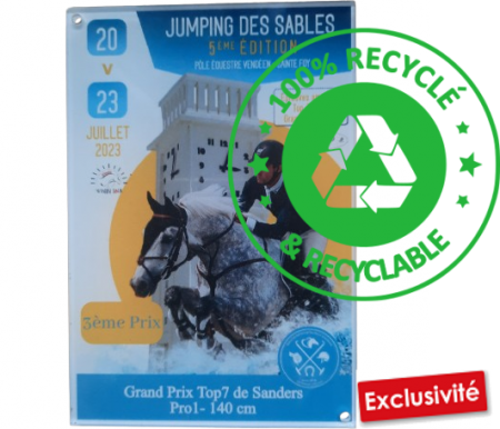 Plaque metal aluminium eco responsable concours hippique developpement durable recycle recyclable ecologique friendly